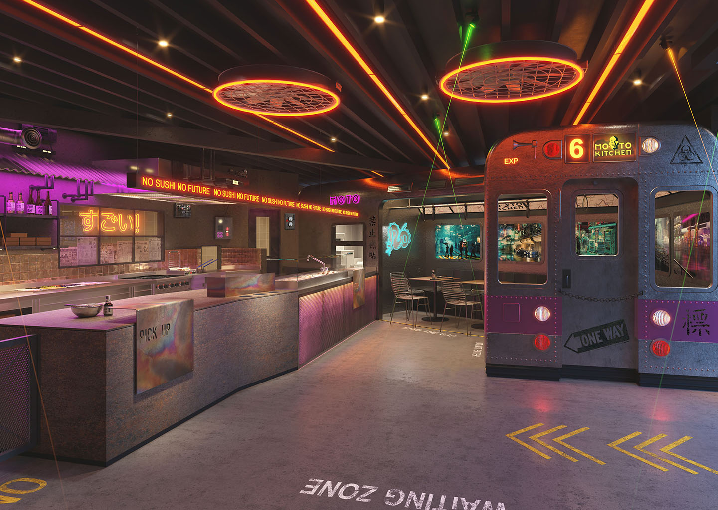 Moto Kitchen Wechloy – Oldenburg: Einblick in den Sitzbereich des Stores